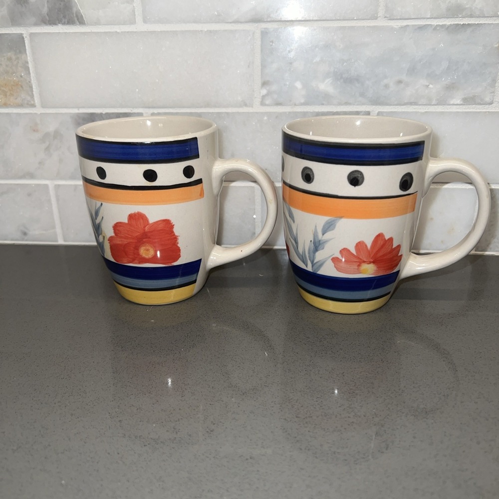 Azul Mug Hand Painted Ceramic Pottery Very Colorful Floral Coffee Tea Cup 10 oz